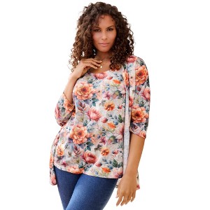 Roaman's Women's Plus Size Printed 2 Piece Tank And Cardigan Set - 1 of 4