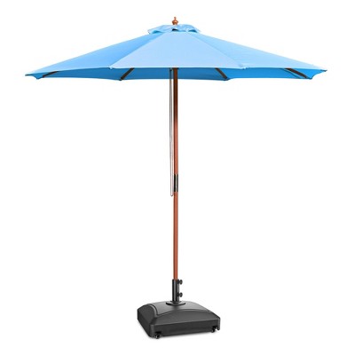 Yescom 9ft Solid Wood Outdoor Patio Umbrella with Base Included Parasol Wheels Stand for Bistro Market Garden Deck Yard Poolside