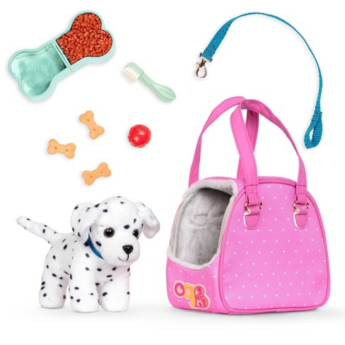 Our Generation Hop In Dog Carrier Pet Plush Puppy Dalmatian For