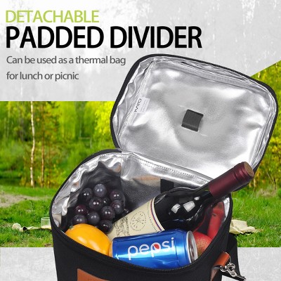 Black Insulated 4-Bottle Wine Carrier Tote with Leather Handle