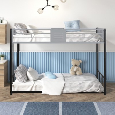 ALEXOUN Twin Size Modern Simple Black Bunk Bed Metal Bed with Vent Board,Heavy-duty Sturdy Metal,Noise Reduced ,with Safety Guardrail