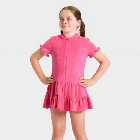 Детские купальники Cat & Jack Girls' Ruffle Terry Zip-Up Swimsuit Cover-Up - Cat & Jack™ White L