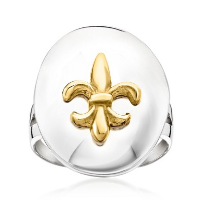 Ross-Simons Italian Sterling Silver and 18kt Gold Over Sterling Fleur-De-Lis Ring