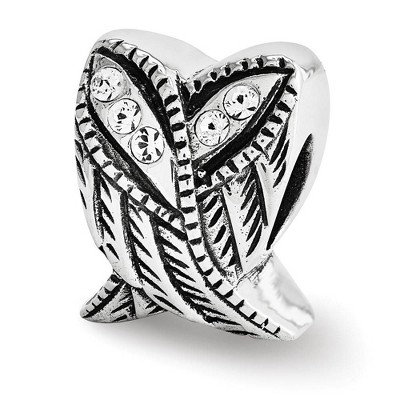 Black Bow Jewelry Sterling Silver with White Crystals Heart Shaped Wings Bead Charm
