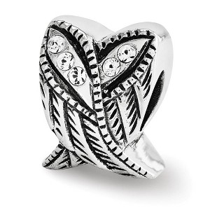 Black Bow Jewelry Sterling Silver with White Crystals Heart Shaped Wings Bead Charm - 1 of 2