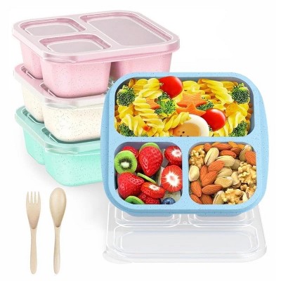 LunaLulinlk Bento Box - Snack Box 600ml 4 Compartment Lunch Box with Fork School Food Storage Box Microwaveable 4 Pack