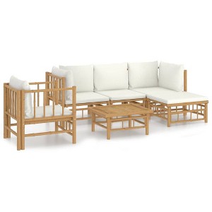 vidaXL 6 Piece Bamboo Patio Lounge Set with Cream White Cushions - Comfortable, Durable & Weather-Proof Outdoor Furniture - 1 of 4