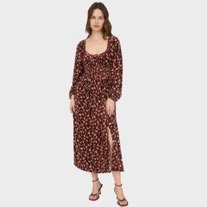 August Sky Women's Floral Velvet Front Tie Smocked Midi Dress - 1 of 4