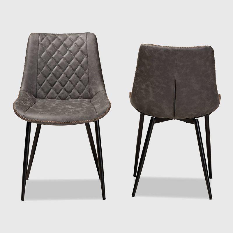 Set of 2 Loire Faux Leather Upholstered Dining Chair Gray/Black - Baxton Studio, 4 of 10