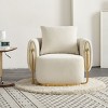 35.83" W Luxury Modern Accent Armchair,Beige Velvet Single Seat Couch With Gold Stainless Steel Frame Single Sofa Chair For Living Room-Cuddlewood - 2 of 4