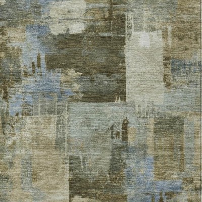 HomeRoots 3' X 5' Green Gray And Sky Blue Abstract Washable Indoor Outdoor Area Rug