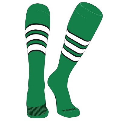 PEAR SOX Striped OTC Baseball, Softball, Football Socks (C) Kelly Green, Black, White