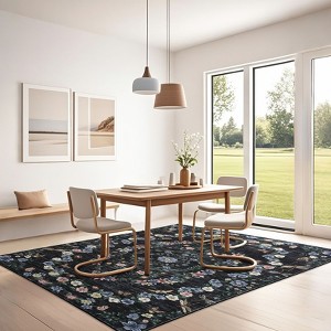 Insect Botanical Washable Rugs for Living Room Non Slip Low Pile Modern Floral Printed Accent Rug Stain Resistant Indoor Carpet - 1 of 4