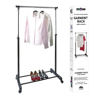 Black Steel Portable Double Rod Garment Rack with Wheels