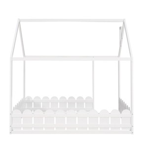 TopComfy Beds Full Size Wood Bed Frame with Fence Natural Wood Material House Style Frame Safety Fence for Kids Bedroom, White, 80.71"*14.37"*7.48" - 1 of 4
