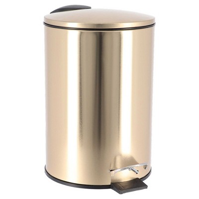 Evideco French Home Goods Brushed Gold Waste Basket Soft Close Lid 3 Liters / 0.8 Gal