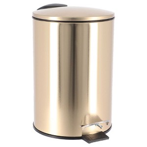 Evideco French Home Goods Brushed Gold Waste Basket Soft Close Lid 3 Liters / 0.8 Gal - 1 of 4