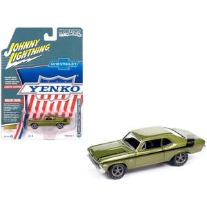 1970 Chevrolet Nova Yenko Deuce Citrus Green Metallic with Black Stripes 1/64 Diecast Model Car by Johnny Lightning - 1 of 4