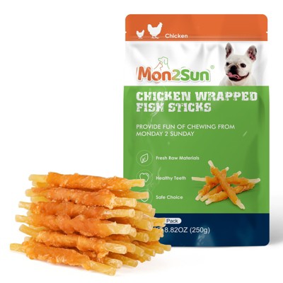 MON2SUN Rawhide Free Dog Treats Chicken Wrapped Cod Sticks for Small Dogs Healthy Training Treats Soft Dog Snacks