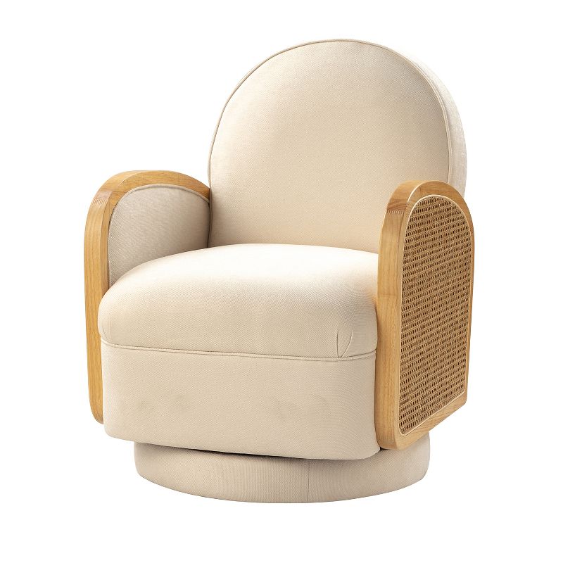 Maureen Modern Rattan 360-Degree Swivel Chair with Solid Wood Arm| HULALA HOME-IVORY, 1 of 12