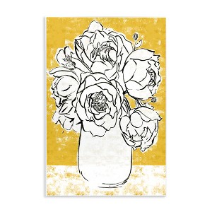 Stupell Industries Peony Sketch Bouquet Contrasted Distressed Yellow Wall Plaque Art, 10" x 15" - 1 of 4