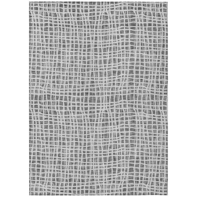 Gray Charcoal And Silver Striped Washable Indoor Outdoor Area Rug
