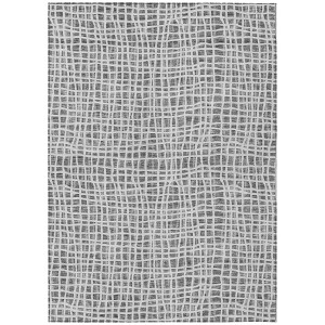 Gray Charcoal And Silver Striped Washable Indoor Outdoor Area Rug - 1 of 4