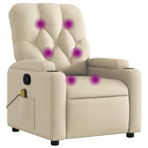 vidaXL Cream Fabric Massage Recliner Chair - Manual Recline, Vibration, Cup Holders, Side Pocket for Living Room - 1 of 4