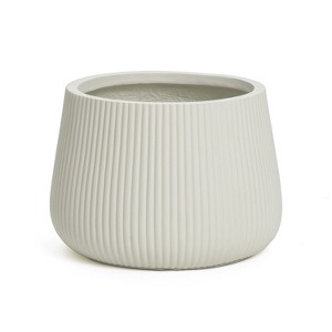 LuxenHome 15.5" Dia Round Concrete Planter Large Indoor Outdoor Plant Pot with Drainage Hole and Plug Modern Off-White Ripped Flower Pot - 1 of 4