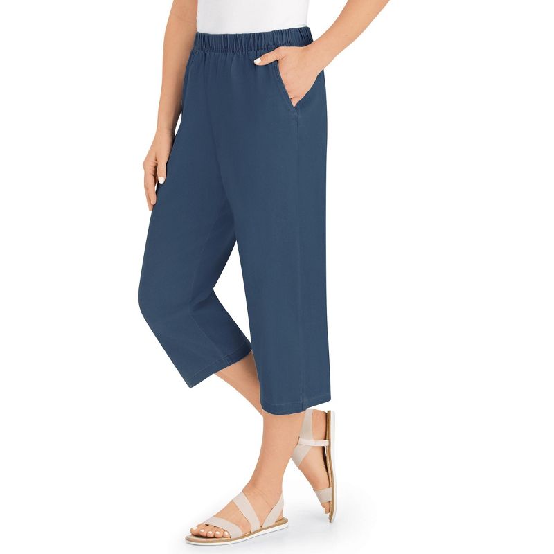 Collections Etc Pull-On Pocketed Elasticized Waist Denim Capris, 3 of 5