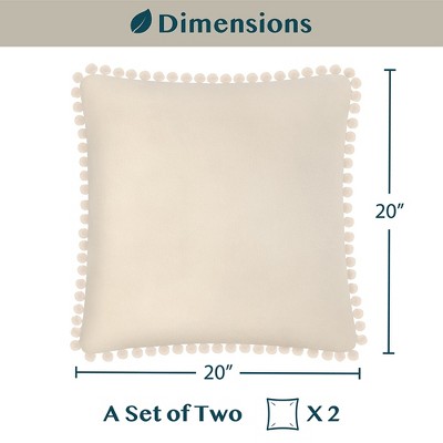 Cream 20'' x 20'' Polyester Pom Pom Throw Pillow Covers, Set of 2