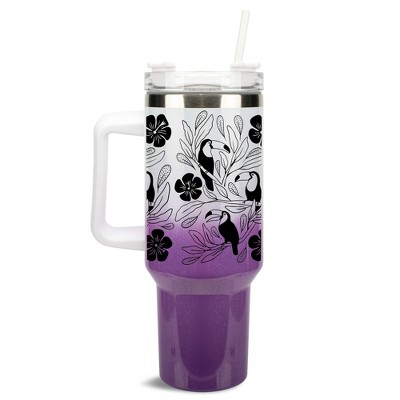 Elanze Designs Tropical Tucan Bird Flower Garden 40 oz. Stainless Steel, Large Water Bottle Coffee Mug, Spill & Leak Resistant, Thermal Travel Tumbler