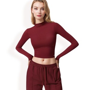 Anna-Kaci Active Women's Long Sleeve Mock Neck Cropped Activewear Top - 1 of 4