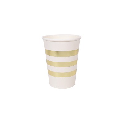 10ct Striped Paper Cups White/Gold - Spritz™