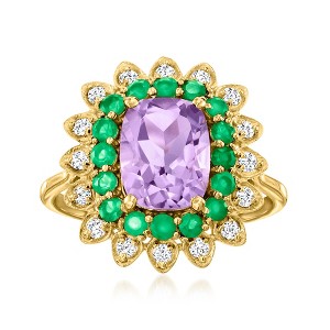 Ross-Simons 2.00 ct. t.w. Amethyst and .20 ct. t.w. White Topaz Floral Ring With Green Chalcedony in 18kt Gold Over Sterling Size 7 - 1 of 3