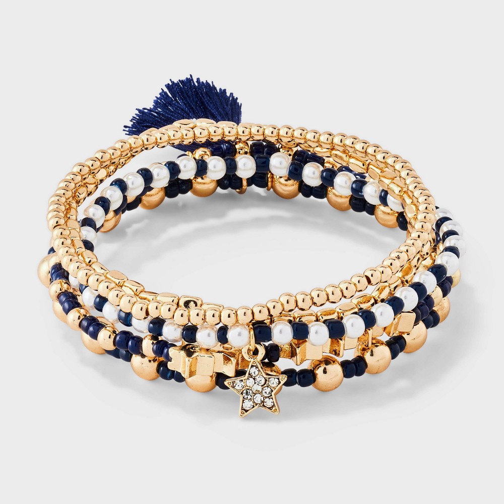 Game Day Go Team Star Beaded Stretch Bracelet Set 5pc - Wild Fable™ Oxygen Blue