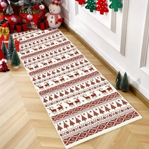 Christmas Red Green Rug Washable Living Room Carpet Xmas Decor Indoor Bedroom Throw Rug - 1 of 4
