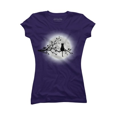 Junior's Design By Humans The Cat and The Moon By Maryedenoa T-Shirt