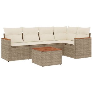 vidaXL Garden Sofa Set Beige PE Rattan, Powder-Coated Steel, Acacia Wood - 1 of 4