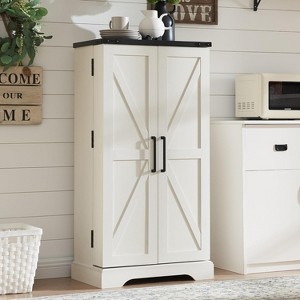 SinCiDo Farmhouse Kitchen Pantry with Barn Doors and Adjustable Shelves, 47″ Storage Cabinet, Rustic Wood Cupboard for Kitchen - 1 of 4