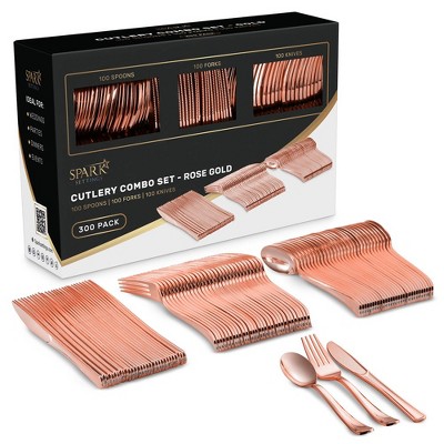SparkSettings Gold Disposable Plastic Silverware, Set of 300