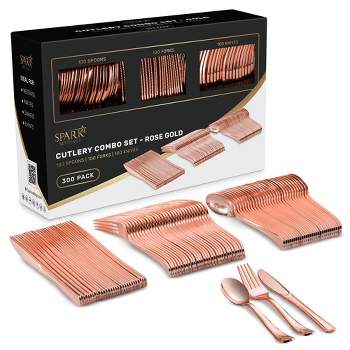 SparkSettings Rose Gold Disposable Plastic Silverware, Set of 300
