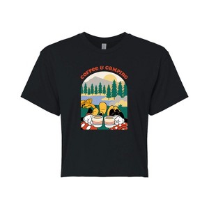 Women's - Disney - Coffee And Camping Cropped Graphic T-Shirt - 1 of 4