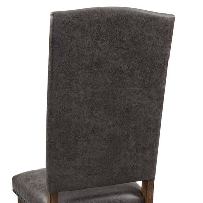 Tall Brown Faux Leather Tufted Side Chair with Wood Frame