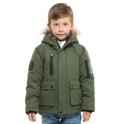 Rokka&rolla Boys' Winter Coat With Faux Fur Hood Parka Jacket-olive ...