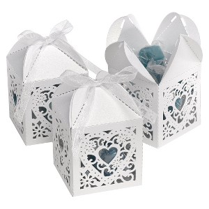 25ct Square Heart Die Cut Wedding Favor Box White