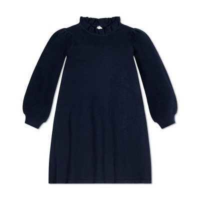 Image of Hope & Henry Girls' Long Sleeve Ruffle Neck Sweater Dress, Infant, 3-6 Months