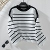 Clearlove Women's Striped Crop Sweater Crewneck Long Sleeve Loose Knit Pullover Sweater Tops - 2 of 4