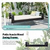 Twin Size Wood Hanging Porch Swing With Ropes,Patio Acacia Wood Swing,Outdoor Furniture - Maison Boucle - 3 of 4