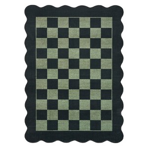 Machine Washable Geometric Checkered Living Room Rugs, Ultra Thin Non Slip Bedroom Carpet, Large Stain Resistant Dining Room Rugs - 1 of 4